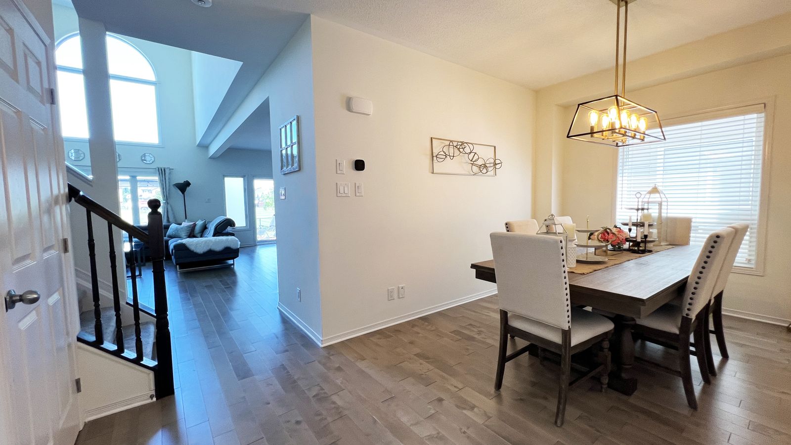 Dining area with chandelier